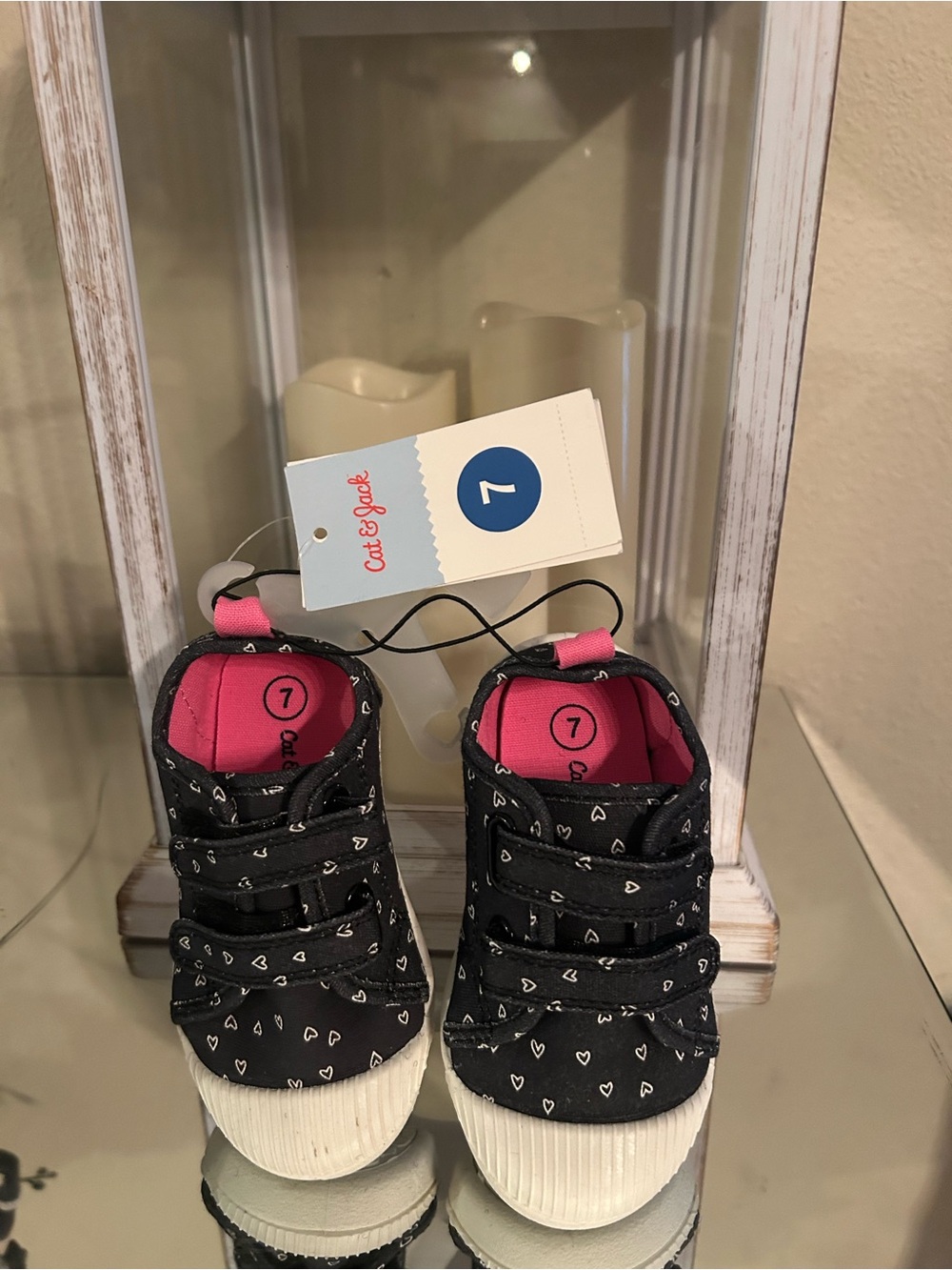 Cat & Jack Black Heart-Print Velcro Sneakers with Pink Lining